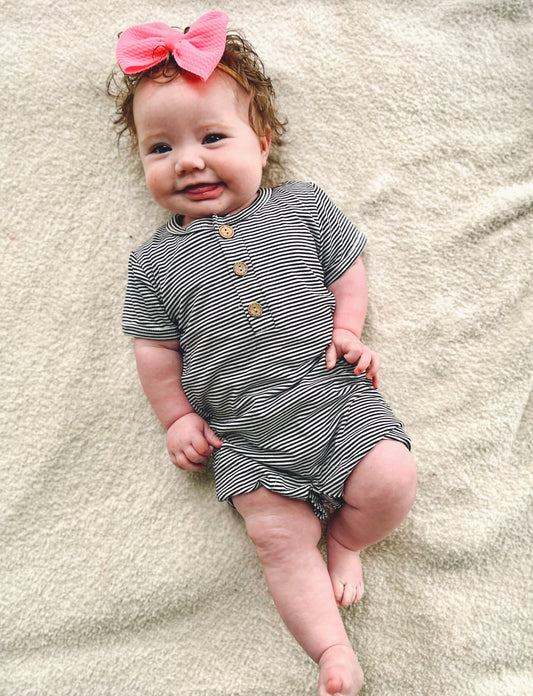 Austin Baby Toddler Romper: Thin Black Stripes