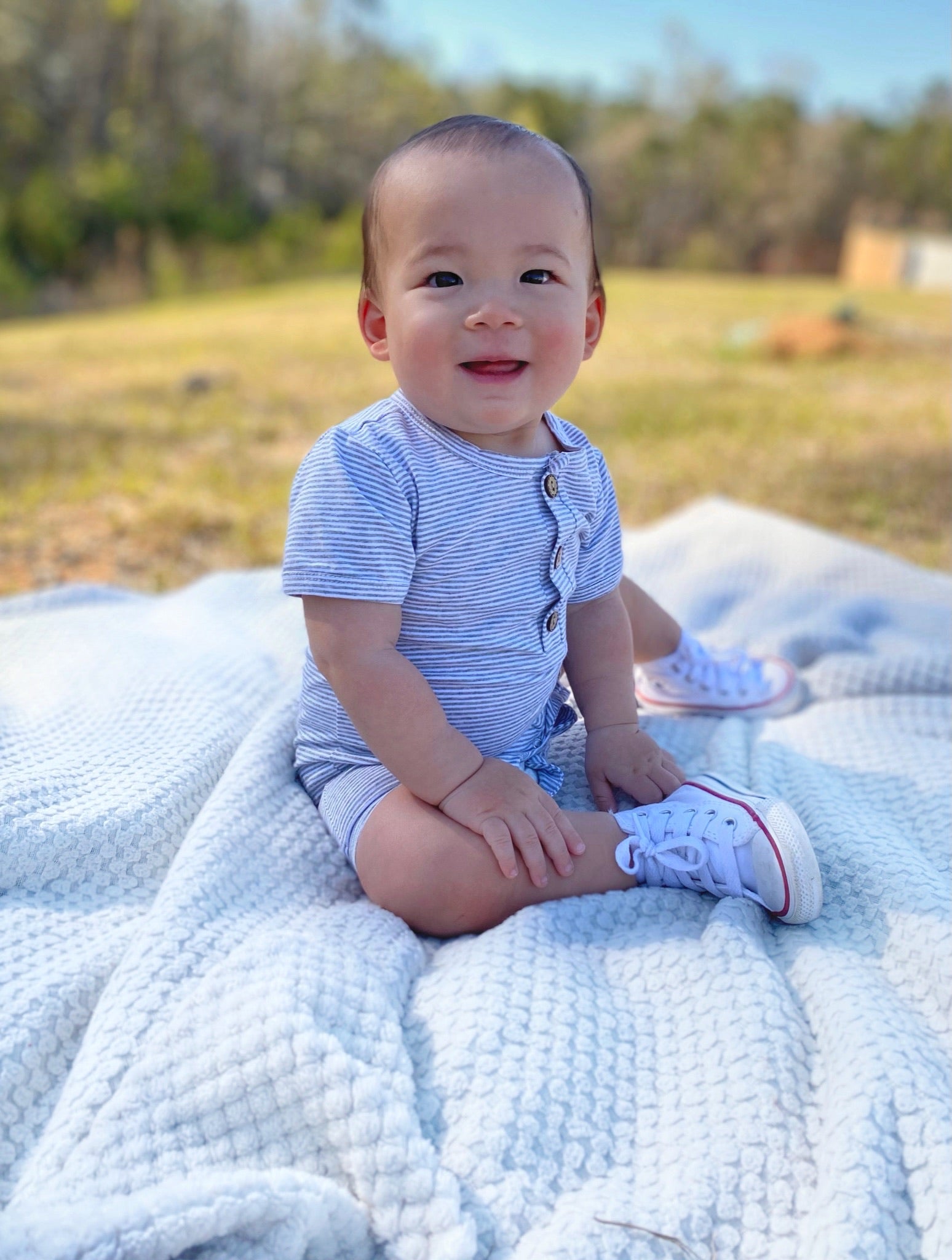 Austin Baby Toddler Romper: Gray Stripes